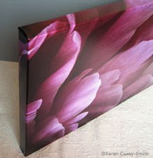 macro shot of a peony on a metallic canvas gallery wrap - 3/4 view front